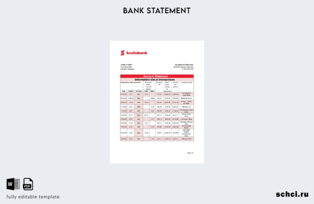 цифровая загрузка шаблона Excel банковской выписки Багамских островов Scotiabank